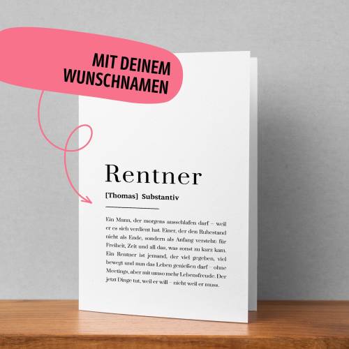 Personalisierte Rentner Definition Grußkarte – Abschiedsgeschenk zum Ruhestand mit Namen & individuellem Text