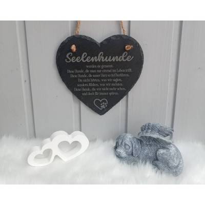 Gedenkherz aus Schiefer „Seelenhund“ – Erinnerung an den treuen Hund & Geschenk für Tierfreunde