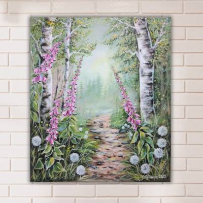 Originalgemälde „Fingerhutpfad im Frühnebel“ – Acrylbild auf Leinwand, 81 x 54 cm stimmungsvolles Originalgemälde