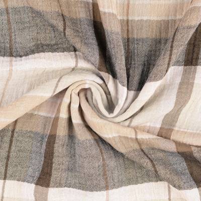 Musselin Double Gauze Baumwolle Karo`s beige Oeko-Tex Standard 100 (1m/14,00 €)