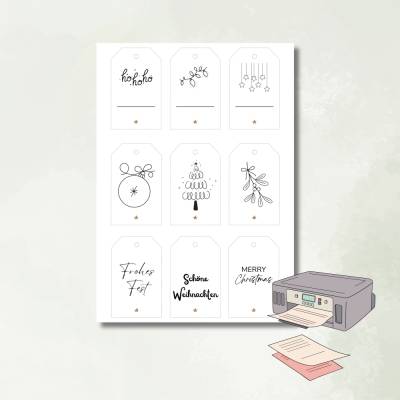 Schlichte Geschenkanhänger für Weihnachten zum Ausdrucken