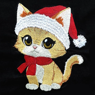Katze Weihnachten Stickdatei 15-16x26cm, 17x20cm JEF – Niedliche Weihnachtskatze als Santa Claus für Stickmaschi