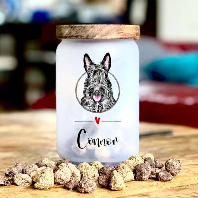 Glas Leckerlidose 'Scottish Terrier' mit Namen, 700 ml
