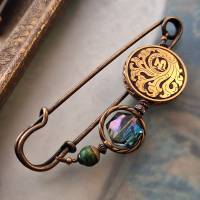 XXL Tuchnadel Om Messing Ornament , Bronze Schalnadel floral, Grün, Pink und Türkis  N10-AB-45 Bild 10