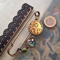 XXL Tuchnadel Om Messing Ornament , Bronze Schalnadel floral, Grün, Pink und Türkis  N10-AB-45 Bild 2