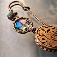 XXL Tuchnadel Om Messing Ornament , Bronze Schalnadel floral, Grün, Pink und Türkis  N10-AB-45 Bild 3