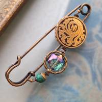 XXL Tuchnadel Om Messing Ornament , Bronze Schalnadel floral, Grün, Pink und Türkis  N10-AB-45 Bild 4