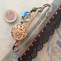 XXL Tuchnadel Om Messing Ornament , Bronze Schalnadel floral, Grün, Pink und Türkis  N10-AB-45 Bild 5