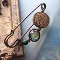 XXL Tuchnadel Om Messing Ornament , Bronze Schalnadel floral, Grün, Pink und Türkis  N10-AB-45 Bild 6