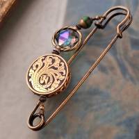 XXL Tuchnadel Om Messing Ornament , Bronze Schalnadel floral, Grün, Pink und Türkis  N10-AB-45 Bild 7