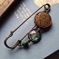 XXL Tuchnadel Om Messing Ornament , Bronze Schalnadel floral, Grün, Pink und Türkis  N10-AB-45 Bild 8