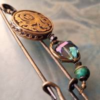 XXL Tuchnadel Om Messing Ornament , Bronze Schalnadel floral, Grün, Pink und Türkis  N10-AB-45 Bild 9