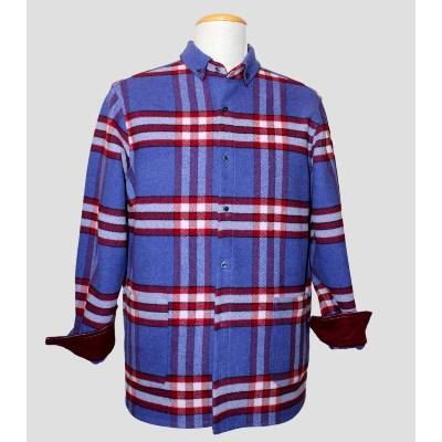 Herren Woll Oberhemd Extra dick Karo Königsblau – Winterjacke mit Hemdkragen & Taschen