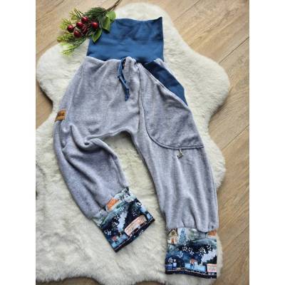 Plüsch Kinderhose mit Tasche Gr.104-110 – Warme Winter Pumphose handmade & unisex – Landschaftsmotive