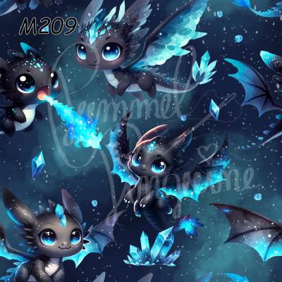 M209 „Süße Baby-Drachen – Magisches Nacht-Design mit Glitzerkristallen & blauen Flügeln&