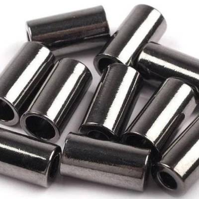 4 Kordelenden/Kordelstopper Metall Nickel, dunkel 15 mm, Ø 3,5 mm – Endstücke für Kordeln