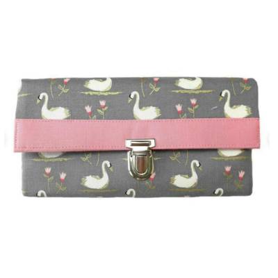 Geldbörse Portemonnaie Schwäne Grau Rosa - Miss Manny Maxi