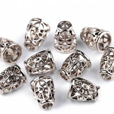 4 Kordelenden/Kordelstopper Metall silber 11 x 14 mm, Ø 4,5 mm – Endstücke für Kordeln