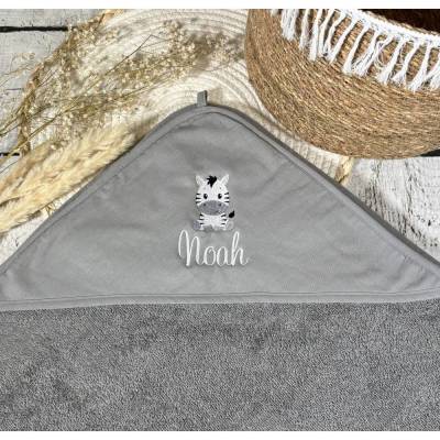 Kapuzenbadetuch XXL personalisiert 100 x 100 cm Zebra Handtuch Geschenk zur Geburt Taufe Geburtstag Badetuch Kapuzenhand