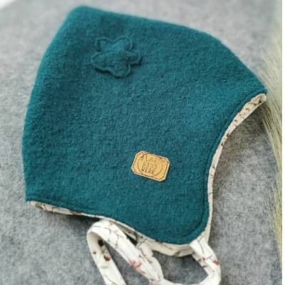 Zipfelmütze für Kinder aus Wollwalk gefüttert – Babymütze Walkmütze Wintermütze Gr. 44-45cm petrol