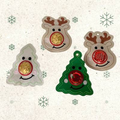 Stickdatei Weihnachten Schoko Nase Rentier & Tanne 10x10  Maschinenstickerei mit Anleitung