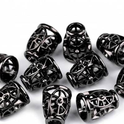 4 Kordelenden/Kordelstopper Metall Nickel, schwarz 11 x 14 mm, Ø 4,5 mm – Endstücke für Kordeln