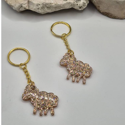 Schlüsselanhänger Schaf Glitzer Gold