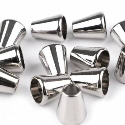 4 Kordelenden/Kordelstopper Metall silber 13 x 15 mm, Ø 5,5 mm – Endstücke für Kordeln