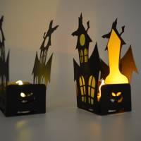 Plotterdatei Haus Gruselhaus Halloween Fledermaus Teelicht Bild 4