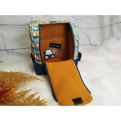 Kindergarten Rucksack Baustelle grün – Individuell, Softshell, 2 Größen, Kita