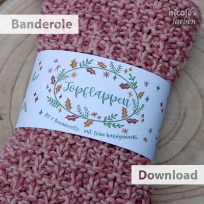 Weihnachtliche Geschenkverpackung für Topflappen – Banderole zum Selbstausdrucken - Printable Download Datei