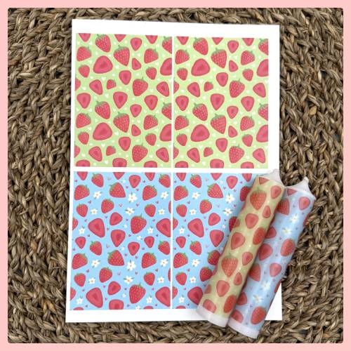 Kerzenfolie, Banderole ERDBEERE, A5, bunt, Kerzentattoo, Wasserschiebefolie, Kerzensticker, z.B. Früchte, sommerlich,meh