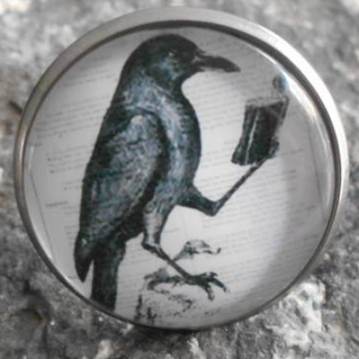 Gothic Rabe Cabochon Ring rund – Verstellbarer Vogel Schmuck 