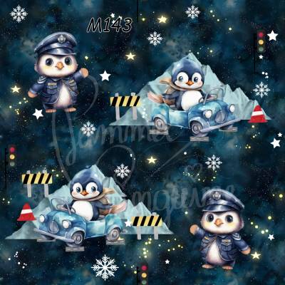 M143 Kinderstoff Polizei Pinguine – PummelPinguine-Design in 13 Stoffarten