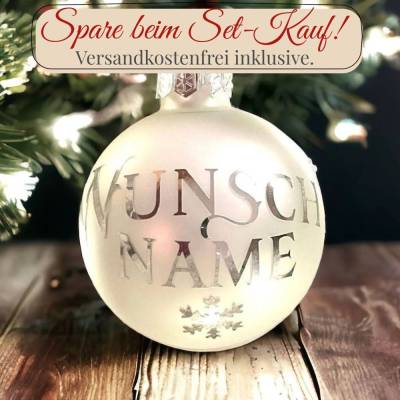 Personalisierte weiße Weihnachtskugeln aus Glas, glänzend oder matt, Christbaumkugeln mit Wunschname und Geschenkbox