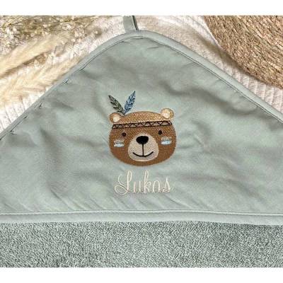 Kapuzenbadetuch XXL personalisiert 100 x 100 cm Boho Bär Handtuch Geschenk zur Geburt Geburtstag Badetuch Kapuzenhand