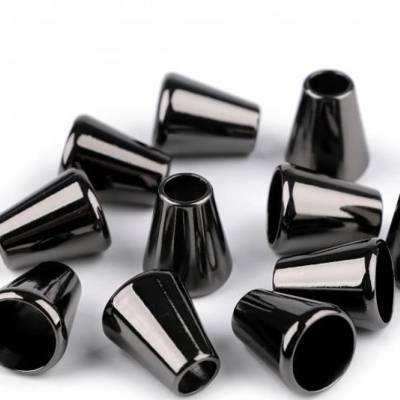 4 Kordelenden/Kordelstopper Metall Nickel, dunkel 13 x 15 mm, Ø 5,5 mm – Endstücke für Kordeln