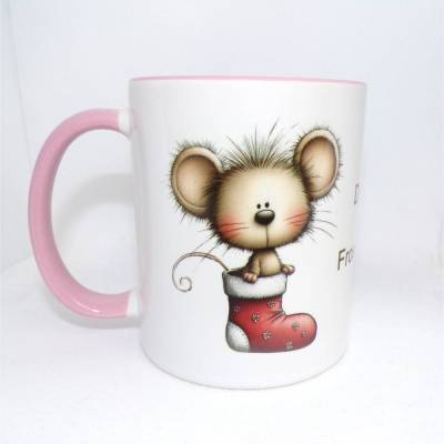 Tasse mit Spruch „Dieser Becher macht Frosttage flauschig“ – Rosa Henkel, Geschenkidee, Handmade