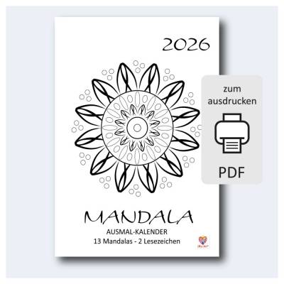 Ausmalkalender 2026 Mandala – PDF-Vorlage DIN A4 zum Ausdrucken & Gestalten