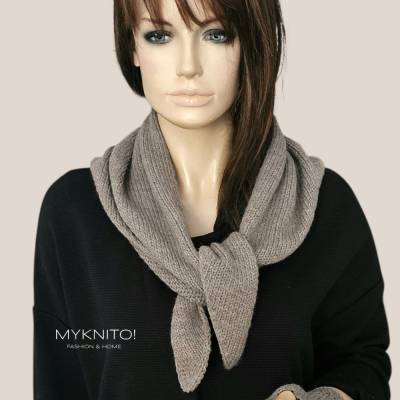 Dreieckstuch, Wolle, beigegrau, gestrickt, Wolle, Strickschal