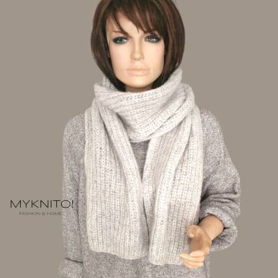 Strickschal, hellgrau, Alpaka, gestrickt, Wollschal, Schal