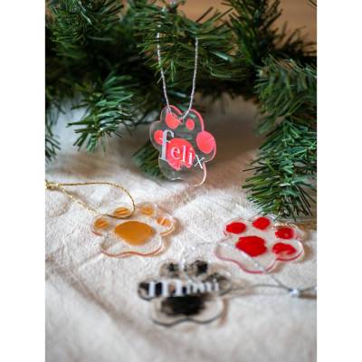 Personalisierter Acryl Haustier Anhänger Pfote Tatze Hund Katze – Weihnachten Geschenk / Ornament Baumschmuck / Dog ca