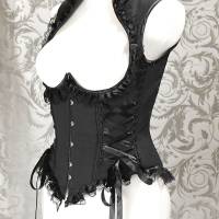 Gothic Korsett mit Stehkragen, Westenkorsett – Herz-Ausschnitt, Stahlstäbchen, Spitzenborten, Steampunk, schwarz Bild 3