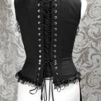 Gothic Korsett mit Stehkragen, Westenkorsett – Herz-Ausschnitt, Stahlstäbchen, Spitzenborten, Steampunk, schwarz Bild 4