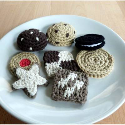 Häkelanleitung Kekse, Gebäck für Kinderküche und Kaufladen, 7 Sorten, pdf-Datei