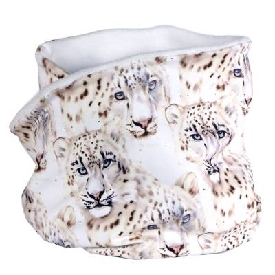 Loopschal Schneeleoparden – Kuscheliger Schlauchschal aus Baumwollsweat & Polarfleece, unisex