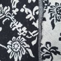 Wollstoff, Mantelstoff, Blüten, Blätter, Tweed, Retro, Jaquard, Breite 1,50 m, Meterware, schwarz, weiß, 50% Wol