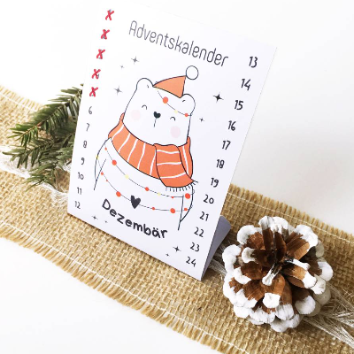 Adventskalender Tischaufsteller, Druckvorlage Postkarte für Schreibtisch, Weihnachtscountdown im Büro, Advent Kollege