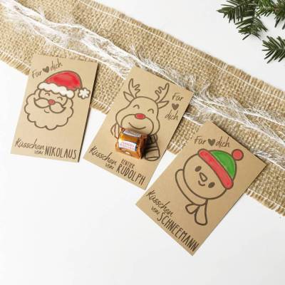 Druckvorlage Nikolaus Gastgeschenk, Mitbringsel Nikolausgruß, Tischdeko Weihnachtszeit, Bastelvorlage Küsschen