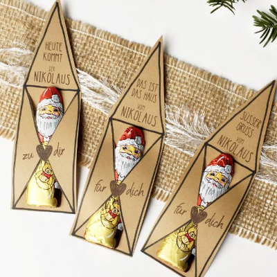 Druckvorlage Nikolausgruß, Geschenkidee Haus vom Nikolaus, Verpackungsidee Schokonikolaus, Bastelvorlage PDF Nikolaus